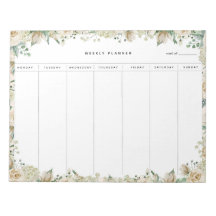 Cream Watercolor Blommigt Weekly Planner