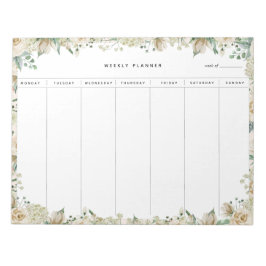 Cream Watercolor Blommigt Weekly Planner Anteckningsblock