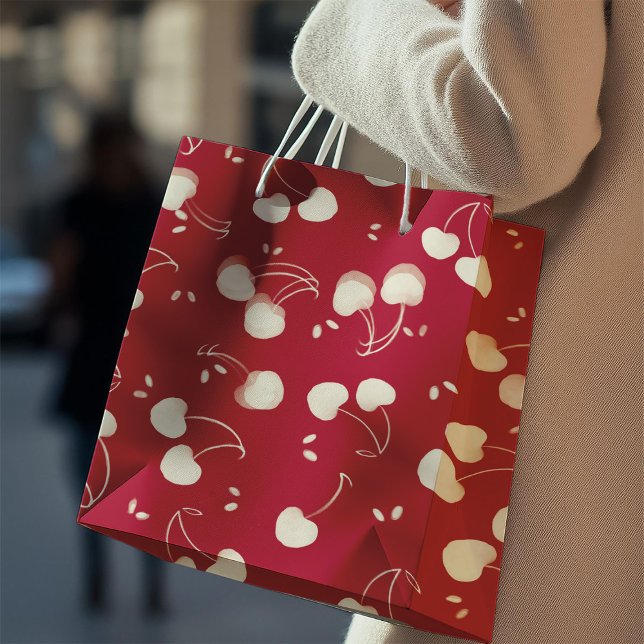 Cream Watercolor Cherries on Red – Valentine  (Skapare uppladdad)