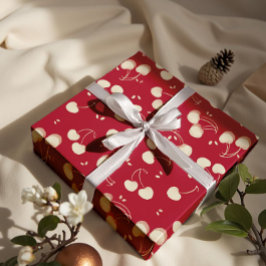 Cream Watercolor Cherries on Red – Valentine Presentpapper