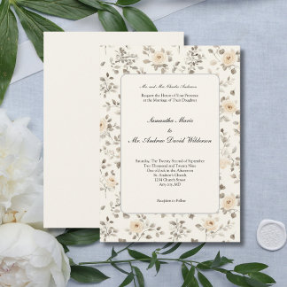 Cream Watercolor Floral Cottagecore Formal Wedding Inbjudningar