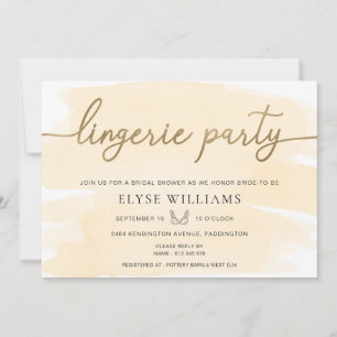 Cream Watercolor Guld Lingerie Party Möhippa Inbjudningar