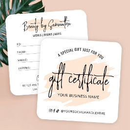 Cream Watercolor Modern Hair Salon Gift Card Fyrkantigt Visitkort
