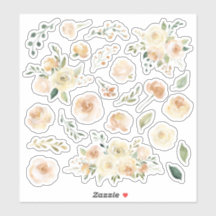 Cream Watercolor Ro Blommigt Bouquets Lakan