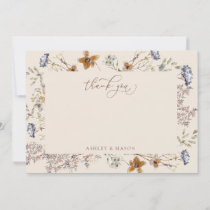 Cream Watercolor Wildblommor Calligraphy Tack Kort