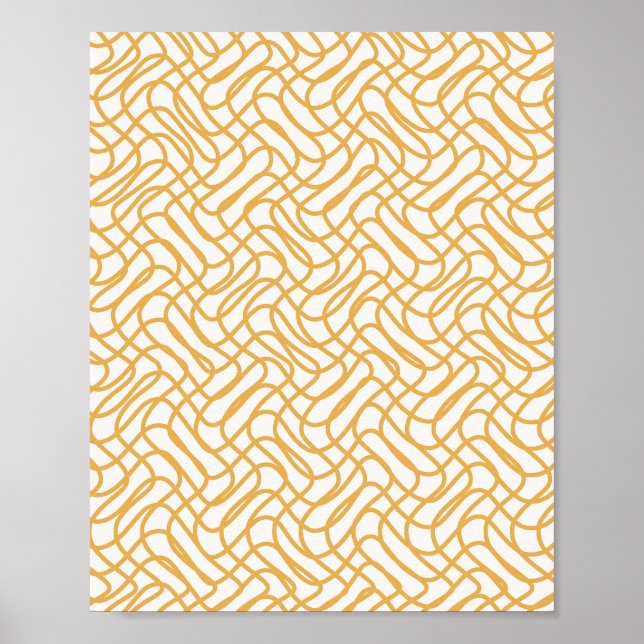 Cream White and Gult Abstrakt Line Mönster Poster (Framsidan)