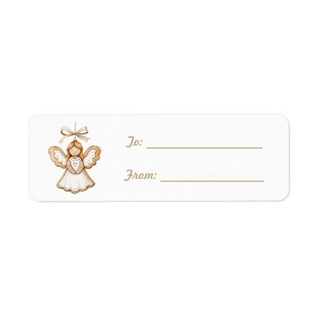 Cream White Angel Bow Christmas   Returadress Etikett (Framsidan)