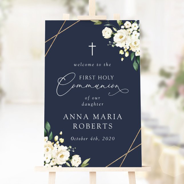 Cream White Flowers, First Holy Communion Welcome Poster (Skapare uppladdad)