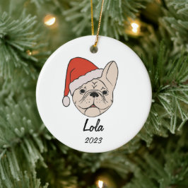 Cream/White Frenchie Santa Hat-julprydnad Julgransprydnad Keramik