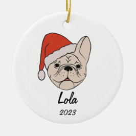 Cream/White Frenchie Santa Hat-julprydnad Julgransprydnad Keramik