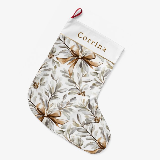 Cream White Gingerbread Bows   Stor Julstrumpa (Framsidan (Hängande))