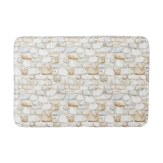 Cream White Grey Faux Stones   Badrumsmatta (Framsidan)