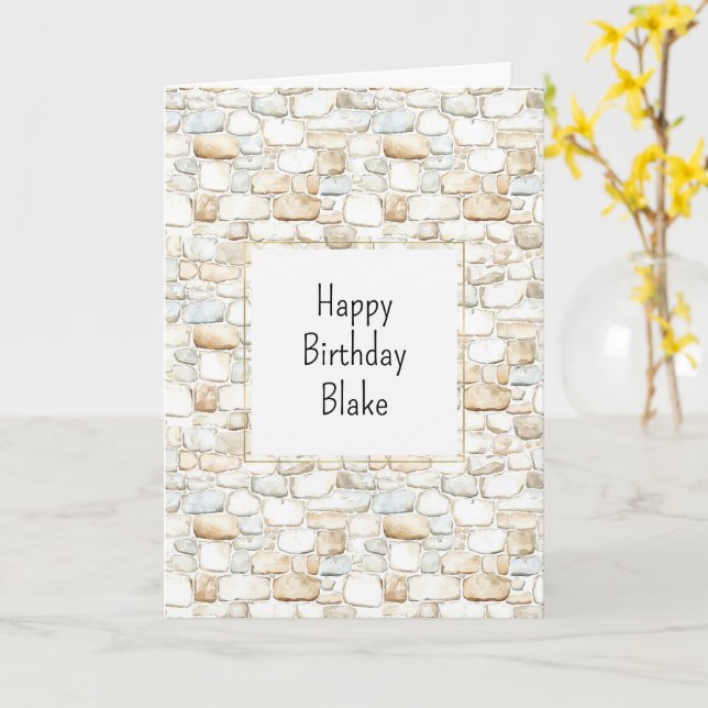 Cream White Grey Faux Stones Birthday Kort (Gul blomma)