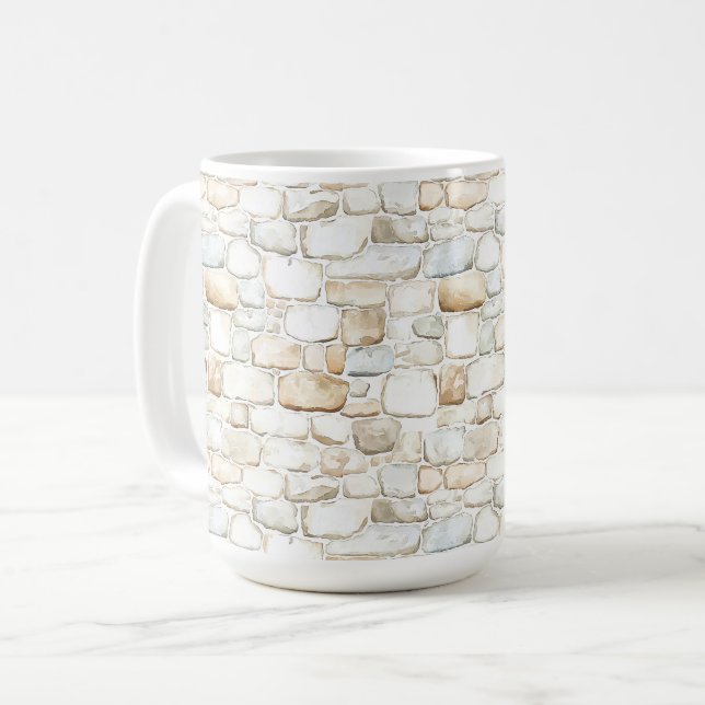 Cream White Grey Faux Stones   Kaffemugg (Framsida vänster)
