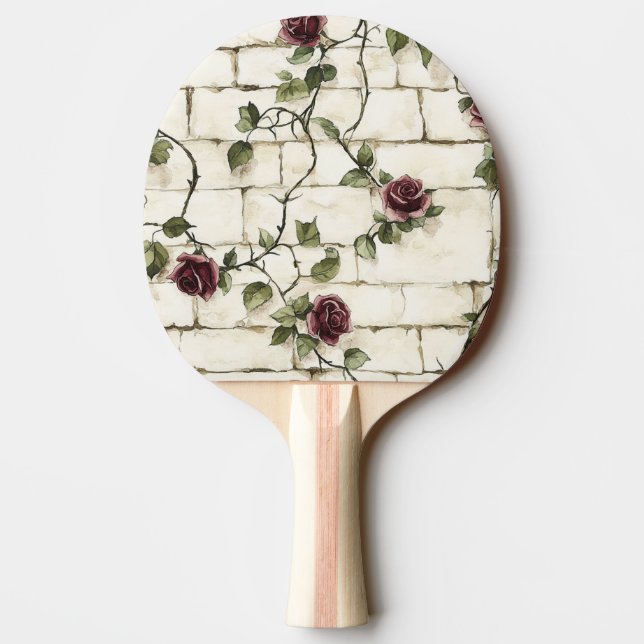 Cream White Grey Faux Stones Red Roses Pingisracket (Baksidan)