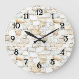 Cream White Grey Faux Stones   Stor Klocka