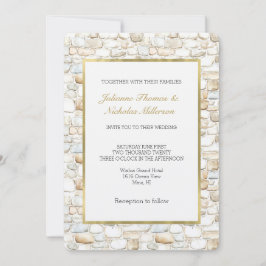 Cream White Grey Faux Stones Wedding   Inbjudningar