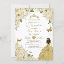 Cream White Guld Blommigt Butterfly Ro Quinceanera