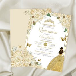 Cream White Guld Blommigt Butterfly Ro Quinceanera Inbjudningar