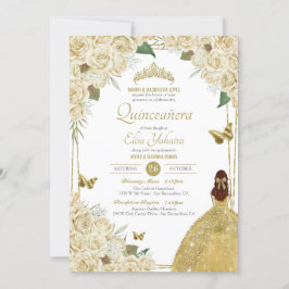 Cream White Guld Blommigt Butterfly Ro Quinceanera Inbjudningar