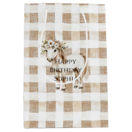 Cream White Plaid Stripes Horse Birthday
