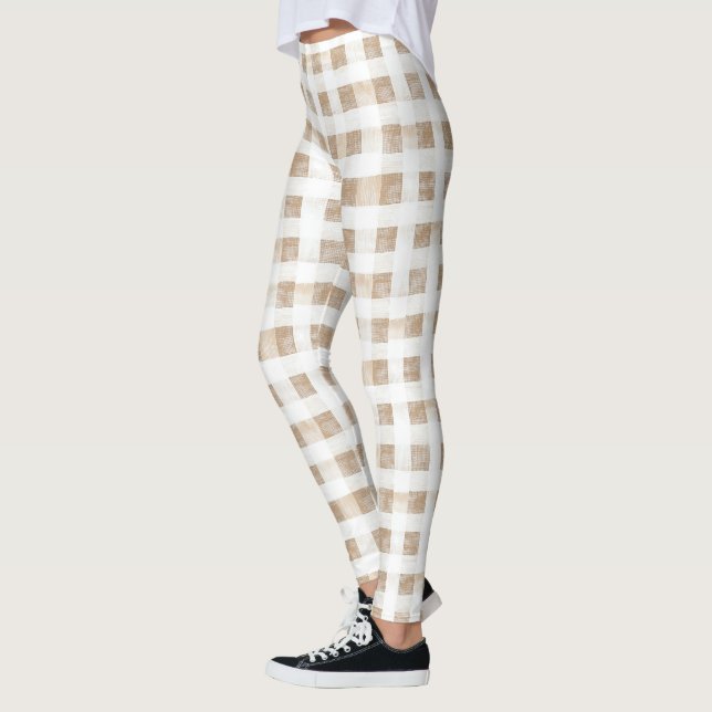 Cream White Plaid Stripes  Leggings (Vänster)
