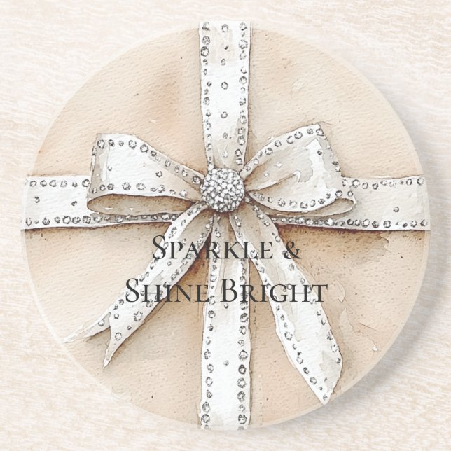 Cream White Silver Glitzy Glam Bow Birthday Underlägg (Framsidan)