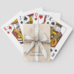 Cream White Silver Glitzy Glam Bow Casinokort