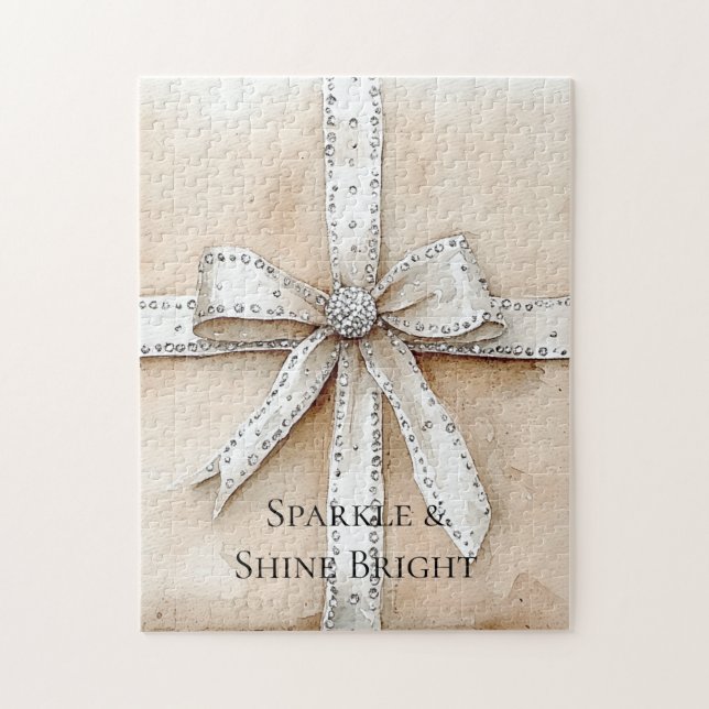 Cream White Silver Glitzy Glam Bow Pussel (Vertikal)