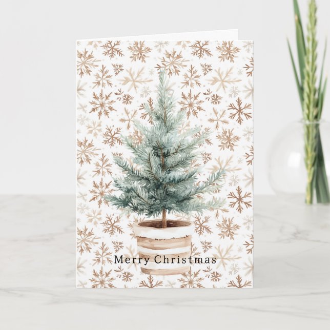 Cream White Snowflakes Christmas Tree  Kort (Framsida)
