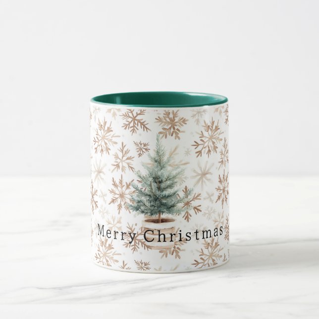 Cream White Snowflakes Christmas Tree Mugg (Center)