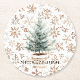 Cream White Snowflakes Christmas Tree  Underlägg Papper Rund