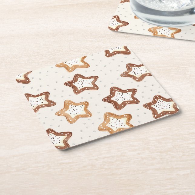 Cream White Stars jul Underlägg Papper Kvadrat (Vinklad)
