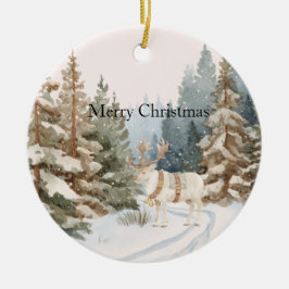 Cream White Stripes Deer Christmas Trees Julgransprydnad Keramik