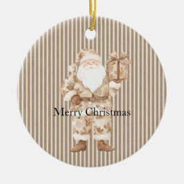 Cream White Stripes Santa Christmas Julgransprydnad Keramik