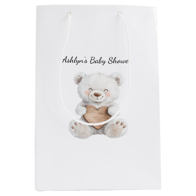 Cream White Teddy Bears Hearts Baby Shower (Framsidan)