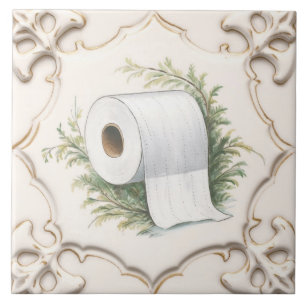 Cream White Toilet Papper Roll Funny Bathroom Kakelplatta