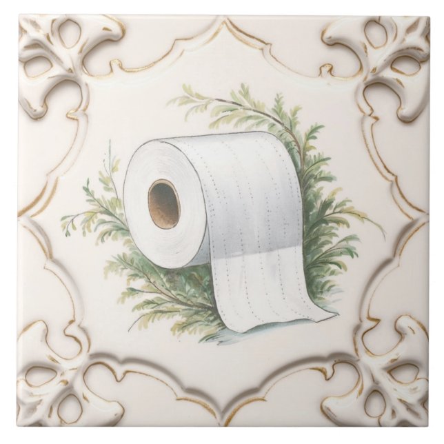 Cream White Toilet Papper Roll Funny Bathroom Kakelplatta (Framsidan)