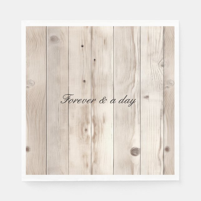 Cream White Wood Bröllop Pappersservett (Framsidan)