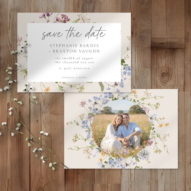 Cream Wildflower Garden Elegant Photo Wedding Spara Datumet (Skapare uppladdad)