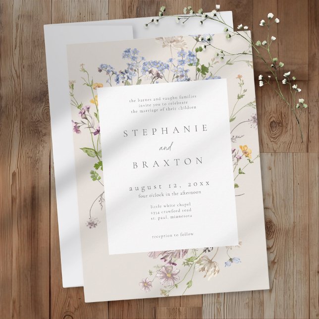 Cream Wildflower Garden Elegant Wedding Inbjudningar (Cream Wildflower Garden Elegant Wedding Invitation)