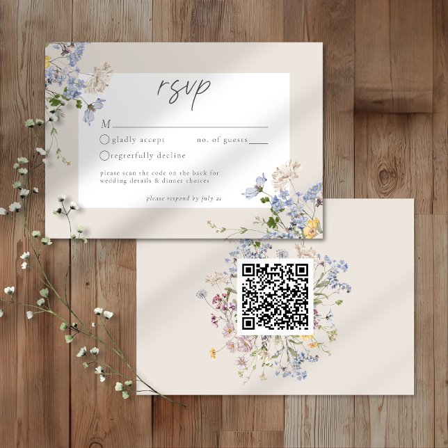 Cream Wildflower Garden Elegant Wedding QR OSA Kort (Skapare uppladdad)