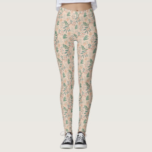 Cream Winter Botanical Mönster Leggings
