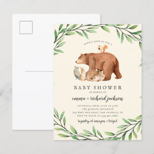 Cream Woodland Greenery Forest Animals Baby Shower Inbjudan Vykort
