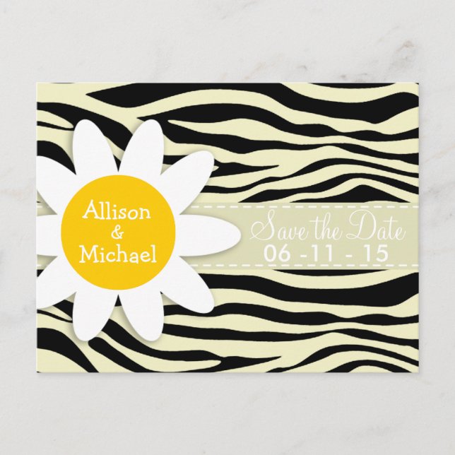 Cream Zebra ränder Animal Print; Daisy Meddelande Vykort (Framsida)