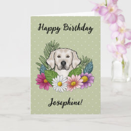 Creamfärgad Golden Retriever Färgglada Blommor Föd Kort