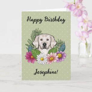 Creamfärgad Golden Retriever Färgglada Blommor Föd Kort