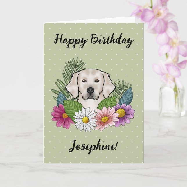 Creamfärgad Golden Retriever Färgglada Blommor Föd Kort (Orkide)