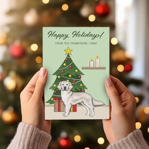 Creamfärgad Golden Retriever Grön Festiv Jul Julkort