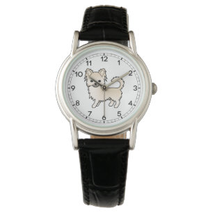 Creamfärgad långhårig Chihuahua Söt Tecknad Hund Armbandsur